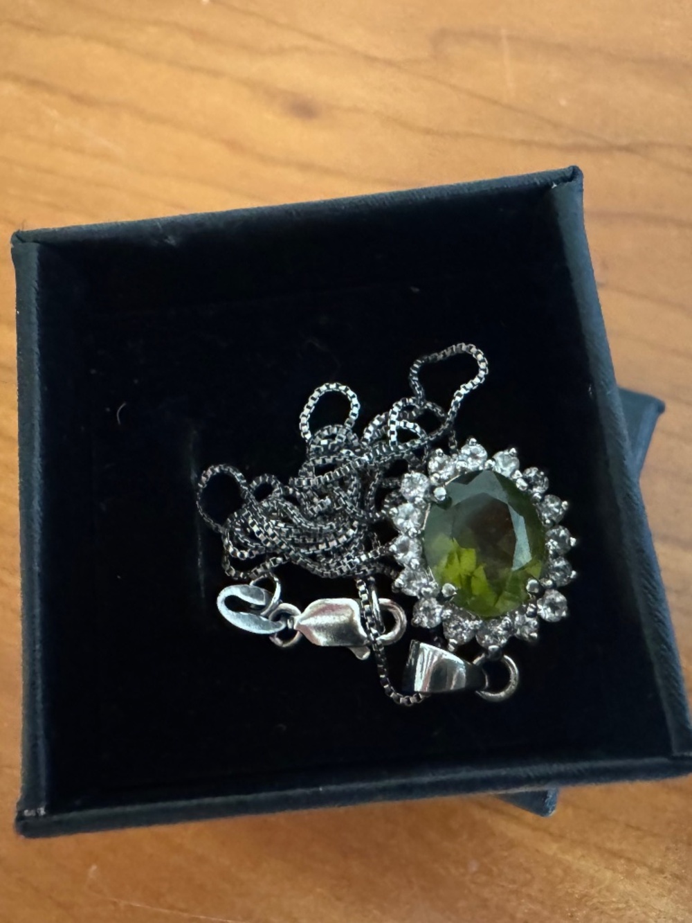 Vintage Sterling Silver Chain with Green Peridot Pendant Necklace